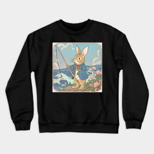 Funny Fishing Vintage Rabbit Fishermen Brown Bunny Relaxing Crewneck Sweatshirt